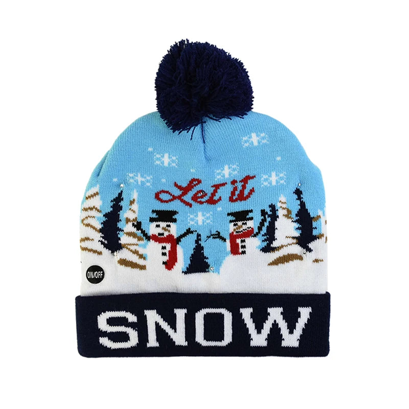 LED Light-Up Christmas Knitted Beanie Hat – Kids & Adults Light-Up Beanie Hat Babs C 1Pcs