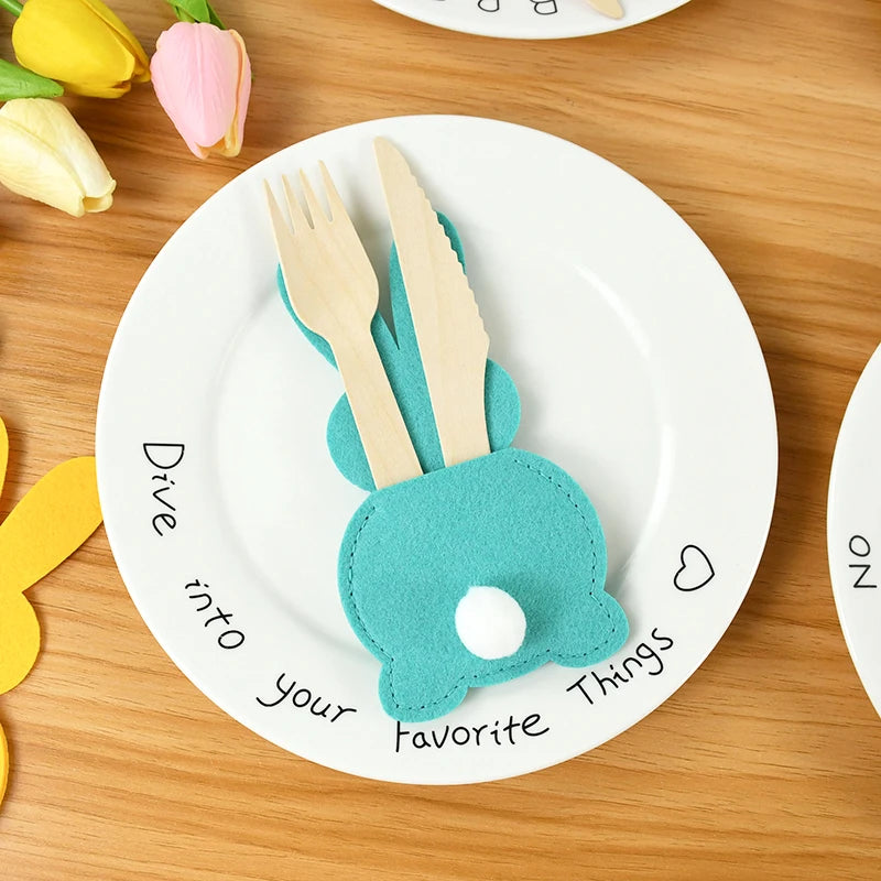 4pcs Easter Felt Rabbit Cutlery Holder Bags | Party Tableware Cutlery Holder Bags Babs