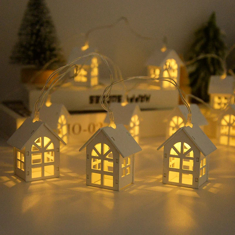 2M 10-LED Christmas Wooden House Fairy Light String Garland Christmas Fairy Lights Babs