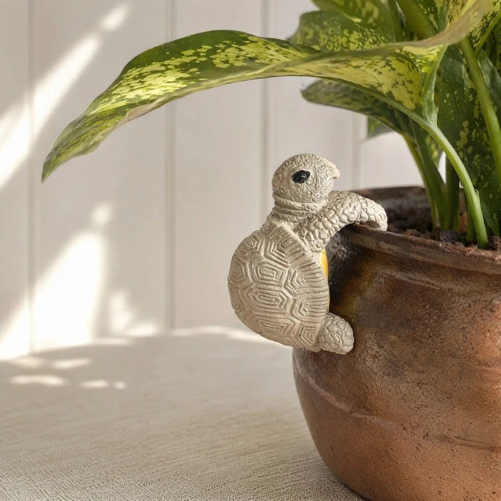 Turtle Pot Buddy Resin Garden Ornament | Whimsical Hanging Decor Garden Figurine Babs