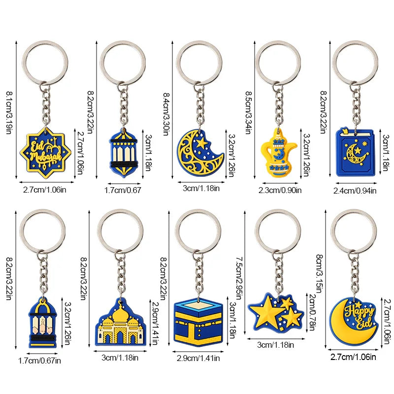 10Pcs Eid Mubarak Keychain Moon Castle Ornaments Ramadan 2026 Holiday Keychain Set Babs