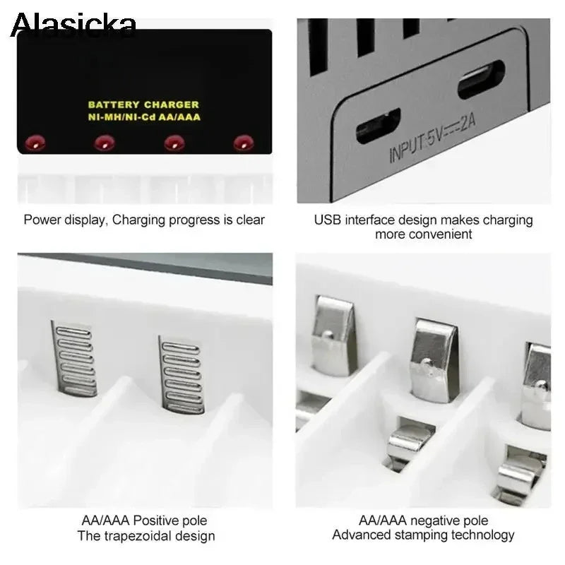 Smart 4-Slot AA AAA USB Battery Charger with LED Indicator Battery Charger Babs