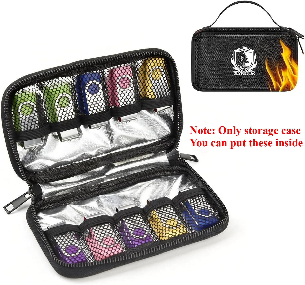 Fireproof USB Flash Drive Case – 10 XL Slots Heat Resistant USB Drive Organizer Babs black