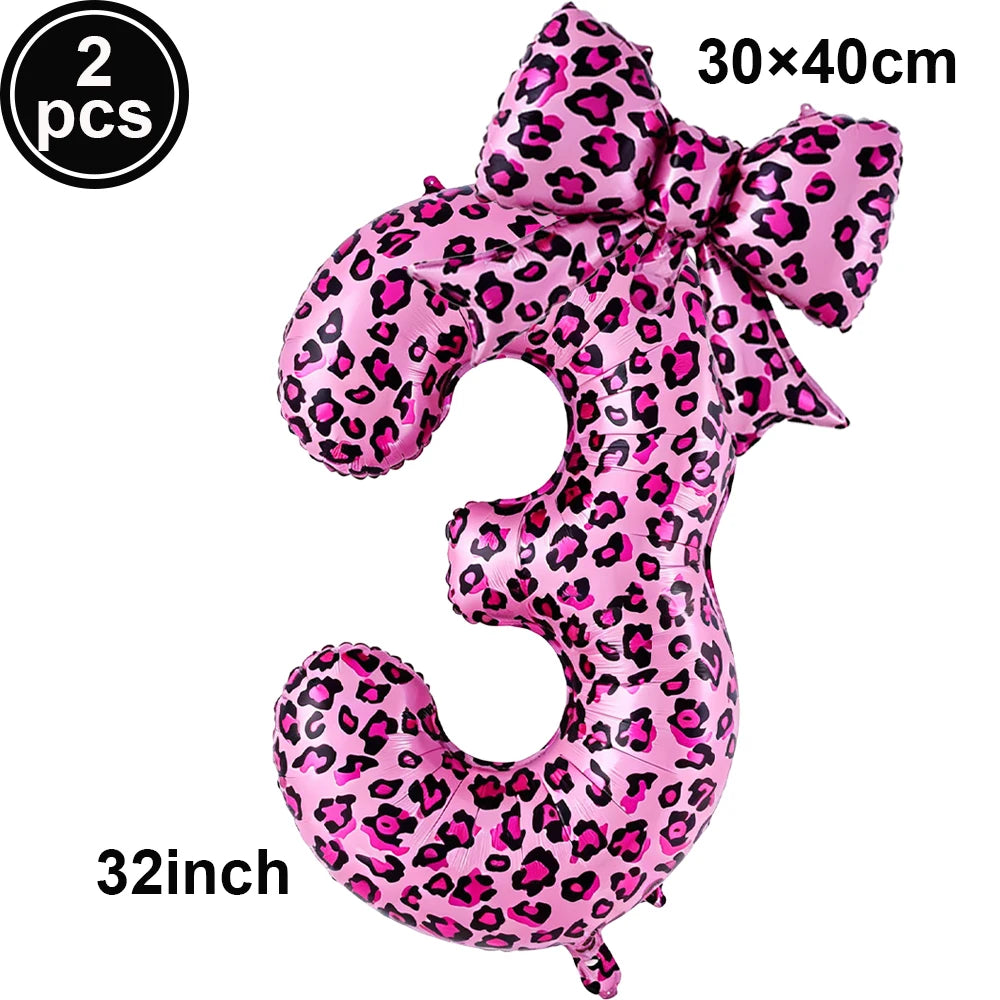 32" Pink Leopard Number Foil Balloons with Bow – Party Decor Party Foil Balloons Babs A-3 As pictures show