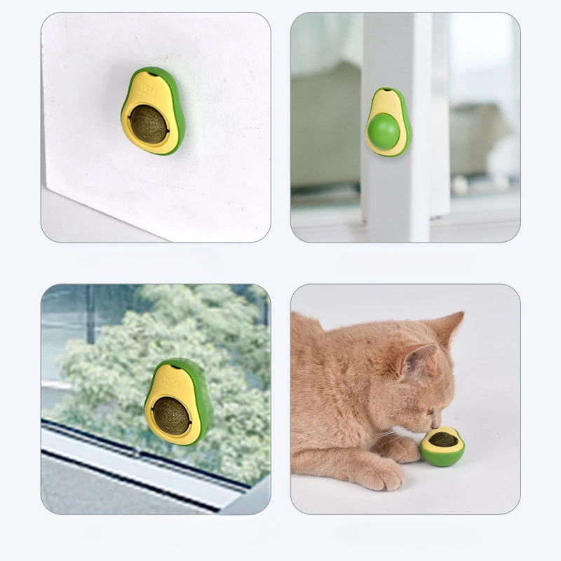 Natural Catnip Wall-Stick Rotatable Ball Toy for Cats – Green Cat Catnip Toy Babs