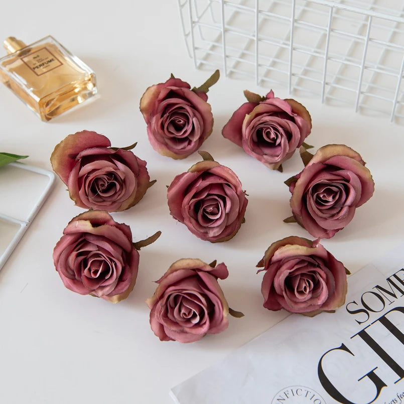 Artificial Silk Rose Flower Heads 25/50 Pcs – Wedding & Home Decor Artificial Silk Flowers Babs Deep bean paste 50 pcs
