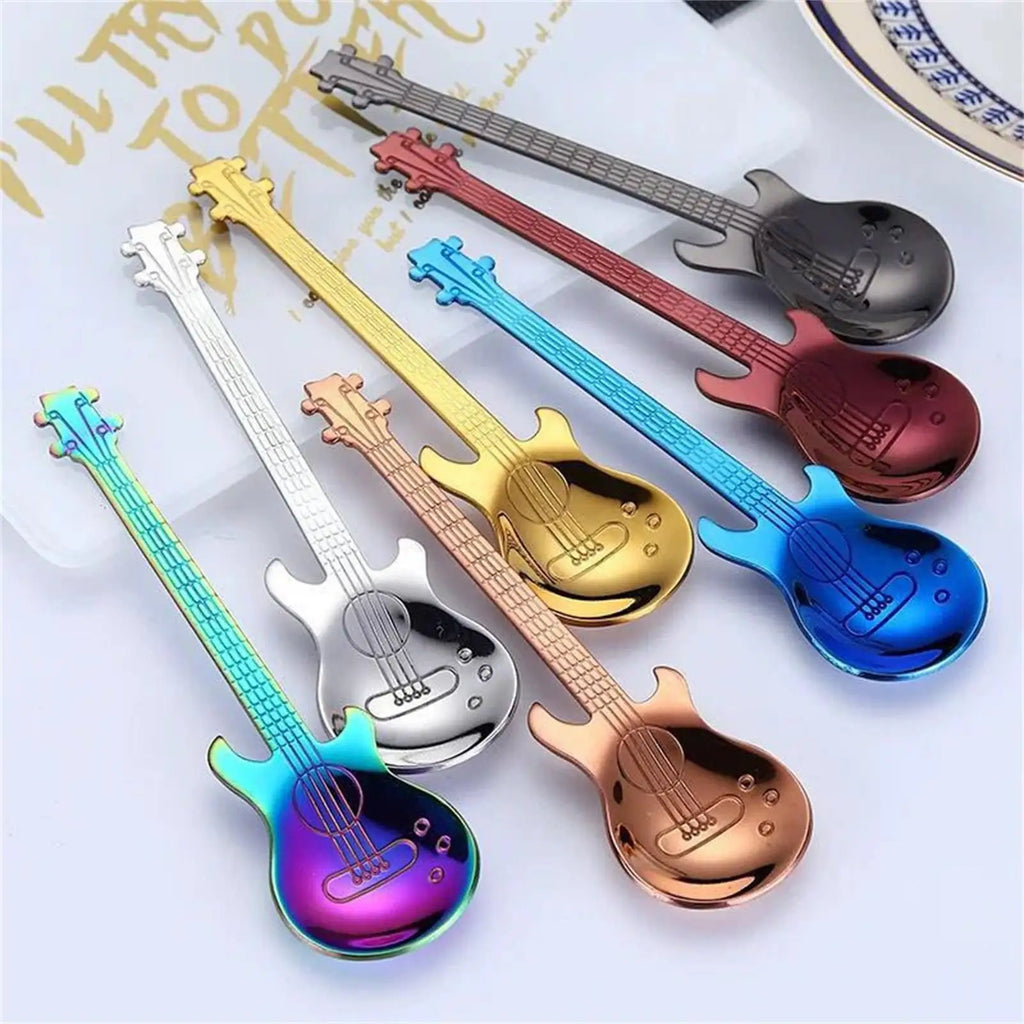 Guitar Shaped Stainless Steel Coffee Spoon – Multi-Color Teaspoon Novelty Kitchen Spoon Babs