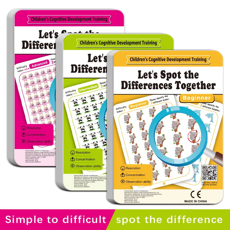 Find the Differences Reusable Erasable Kids Focus Game Cards Educational Game Cards Babs