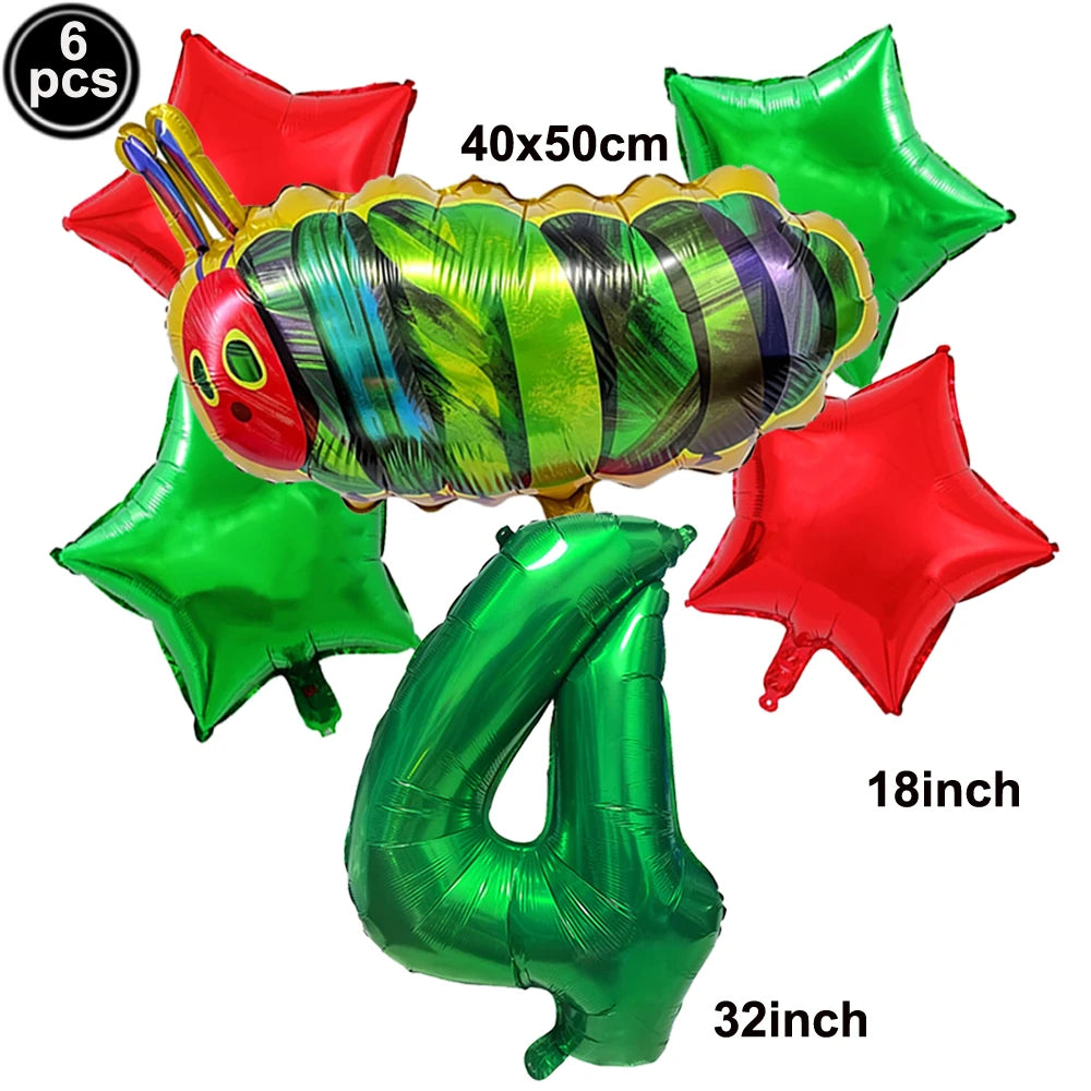 Cartoon Caterpillar Foil Balloon Set – 32" Number Balloons 1–9 Party Foil Balloons Babs Brown As pictures show