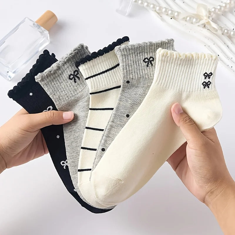 5 Pairs Women's Cute Invisible Low-Cut Socks – Stripe & Dot Women's Casual Socks Babs