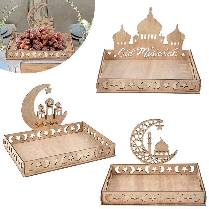 Wooden Eid Mubarak Food Tray – Ramadan Cake Display & Décor Wooden Serving Tray Babs