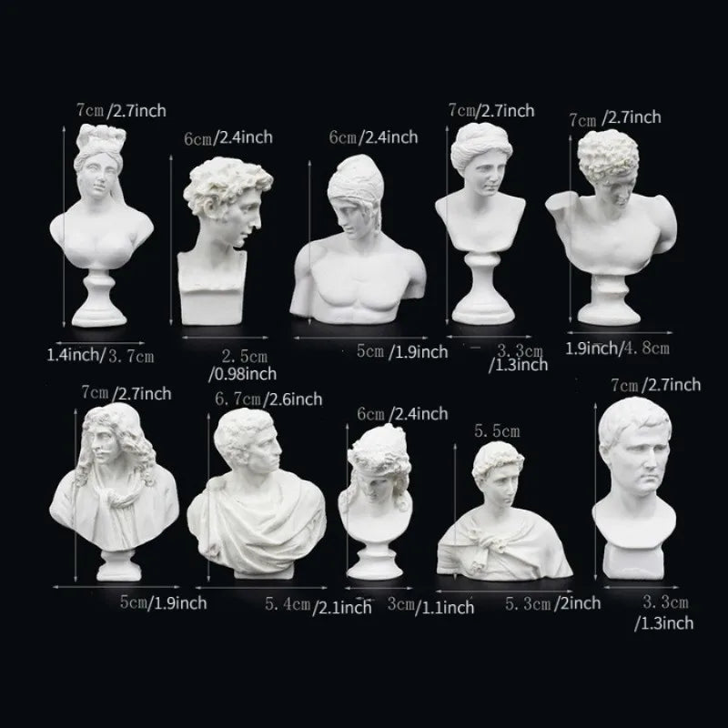 10-Pc Mini Greek Bust Figurines Resin Sketch Statues Home Decor Decorative Figurine Set Babs