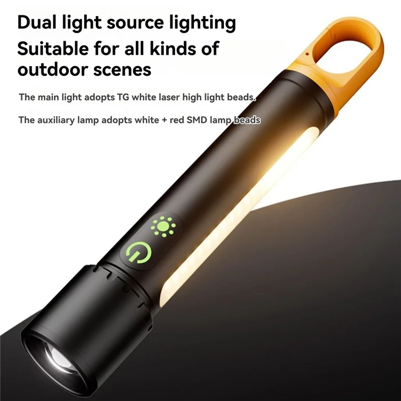 Zoom Flashlight 3500mAh Type-C Rechargeable with Side Light Rechargeable Flashlight Babs Black NONE