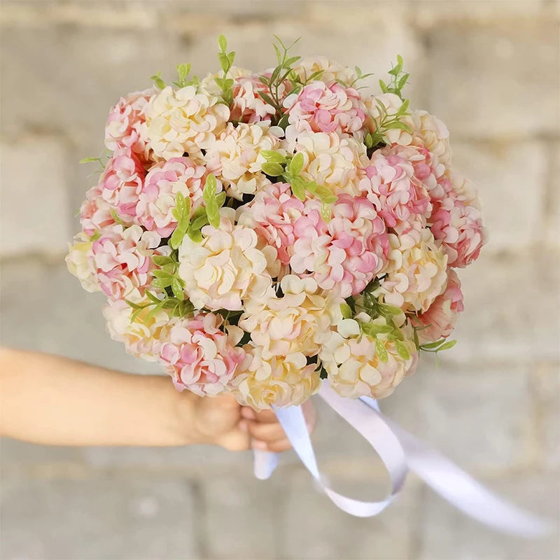 Pink Silk Rose Hydrangea Artificial Bouquet 10 Heads – 35cm Artificial Flower Bouquet Babs
