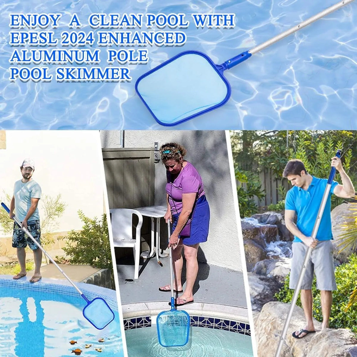 Pool Leaf Skimmer Net – 186cm Aluminum Pole, Fine Nylon Mesh Pool Leaf Skimmer Babs