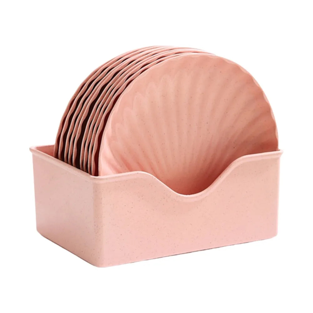 10PCS Nordic Shell-Shaped Plates Set with Storage Base | Microwave Safe Serving Plate Set Babs Pink