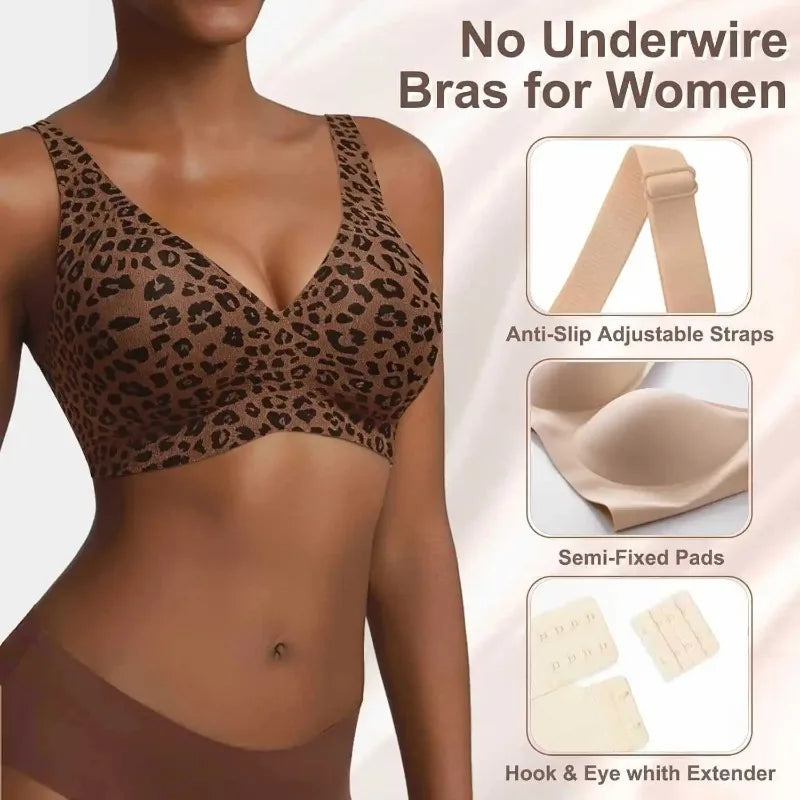 Leopard Print Wireless Bra – Seamless, Wire-Free Women's Lingerie Wireless Seamless Bra Babs