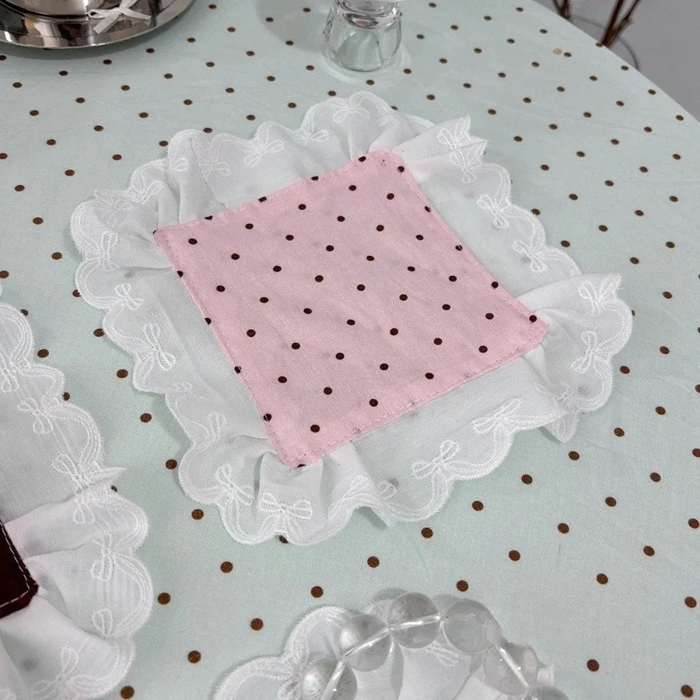 Polka Dot Square Coaster | Heat-Insulating Cotton Linen Mat Decorative Coaster Mat Babs