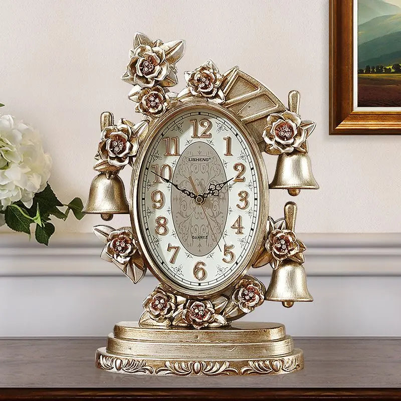 Retro Luxury Tabletop Clock – Silent Quartz Antique Desk Clock Decorative Desk Clock Babs Large-Sliver
