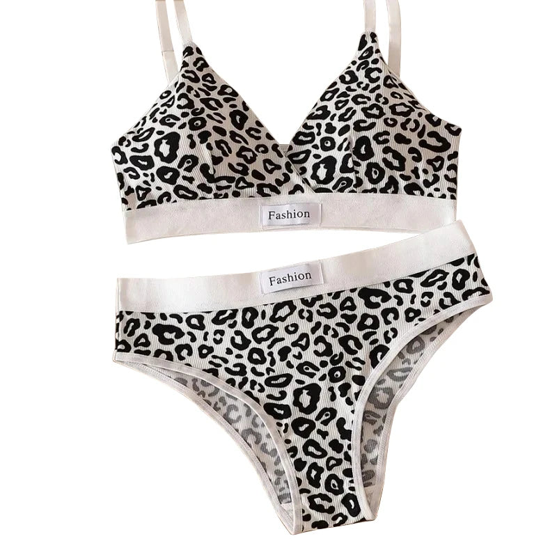 Women's Leopard Print Wire-Free Seamless Bra & Brief Set Bra & Brief Set Babs Black One Size