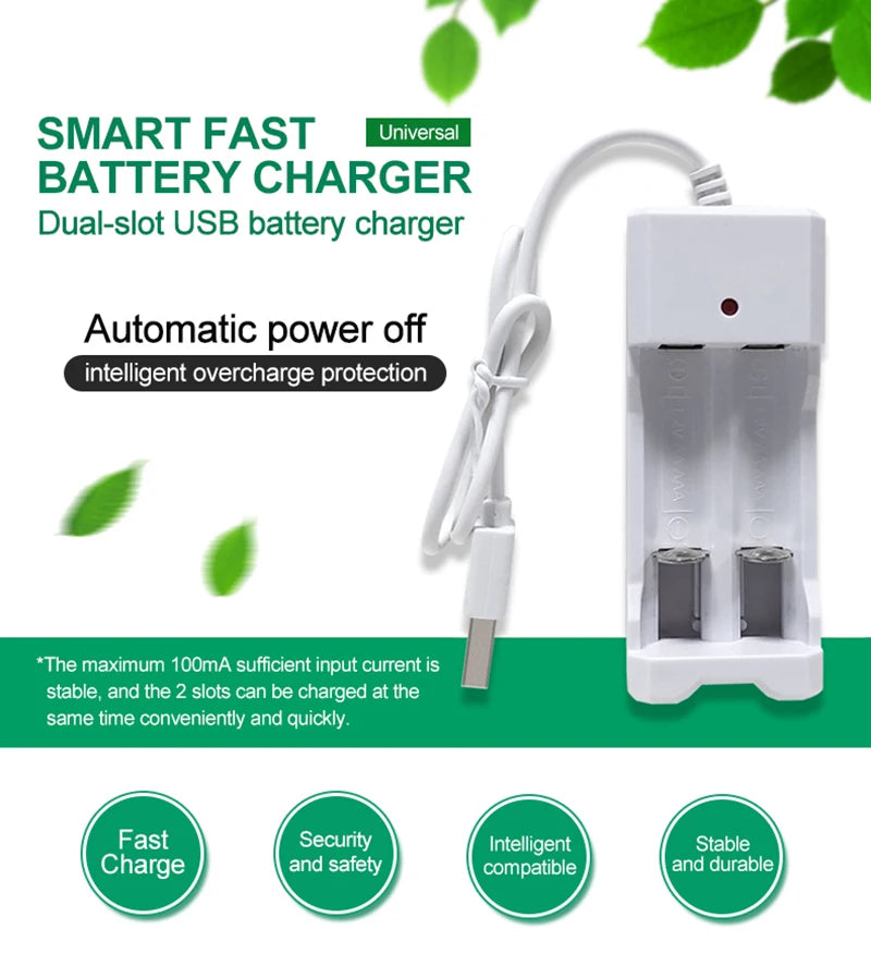USB 2-Slot AA/AAA Battery Charger – Ni-MH/Ni-Cd Portable USB Battery Charger Babs