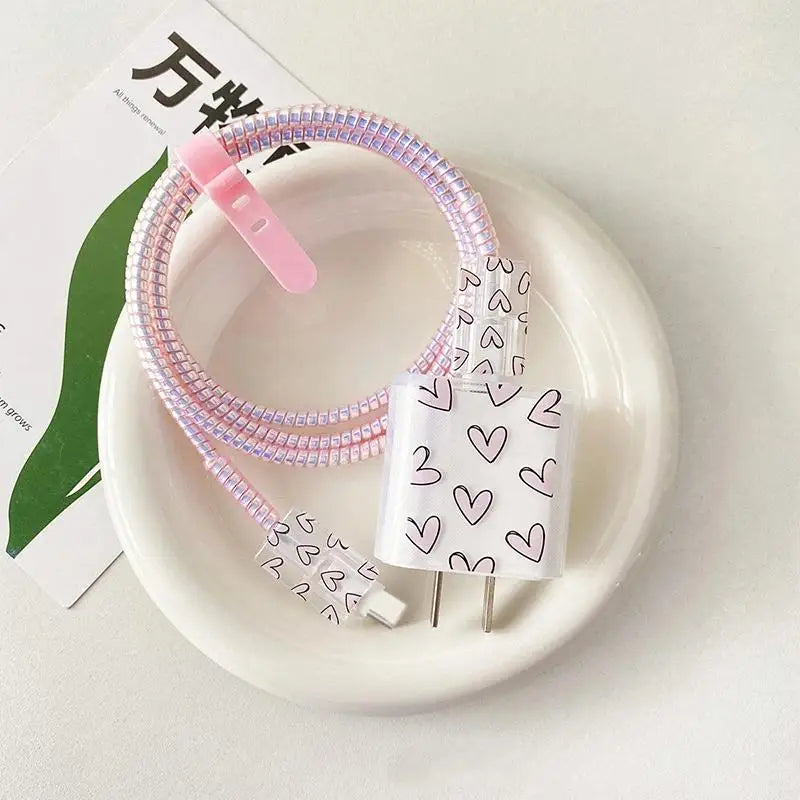 USB Charger & Cable Protector Set – Cute Heart TPU Cover Cable Protector Set Babs A5