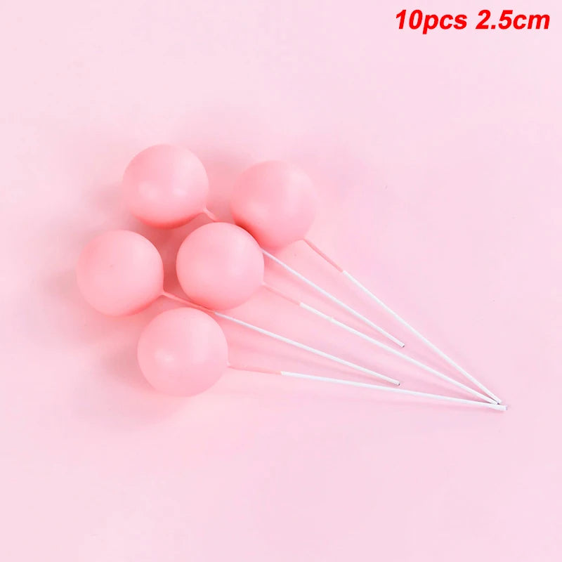 10Pcs Ball Cake Toppers Gold Blue Pink – Party & Wedding Cake Topper Set Babs 10pcs pink-2.5cm