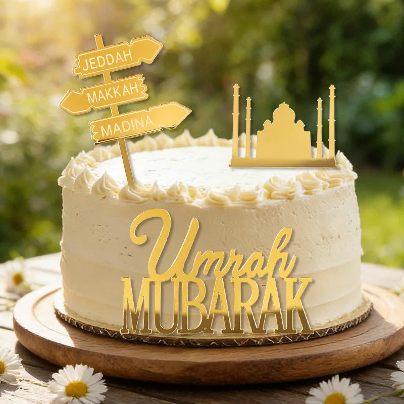 3pcs Umrah Mubarak Gold Acrylic Cake Toppers | Eid Ramadan Cake Toppers Babs