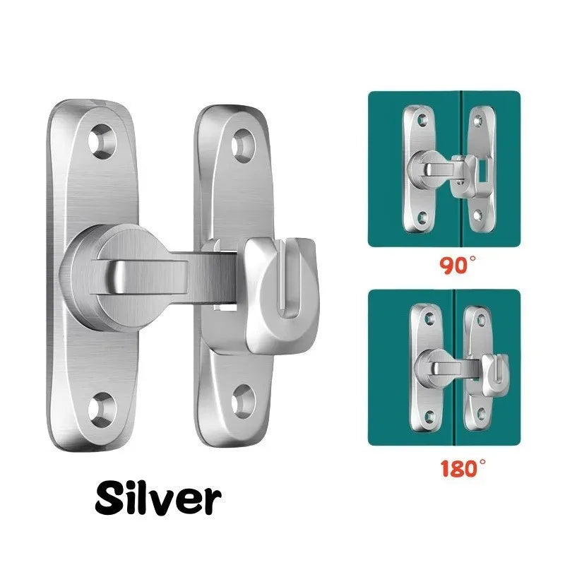 Aluminum Alloy Door Latch – 90°/180° Sliding Bolt Lock Door Latch Bolt Babs Silver