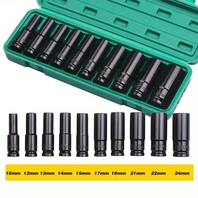 10Pc Metric Impact Socket Set 12–24mm 12-Point Carbon Steel Impact Socket Set Babs