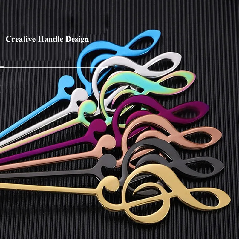 4-Piece Musical Note Rose Gold Stainless Steel Teaspoons Set Coffee Teaspoon Set Babs