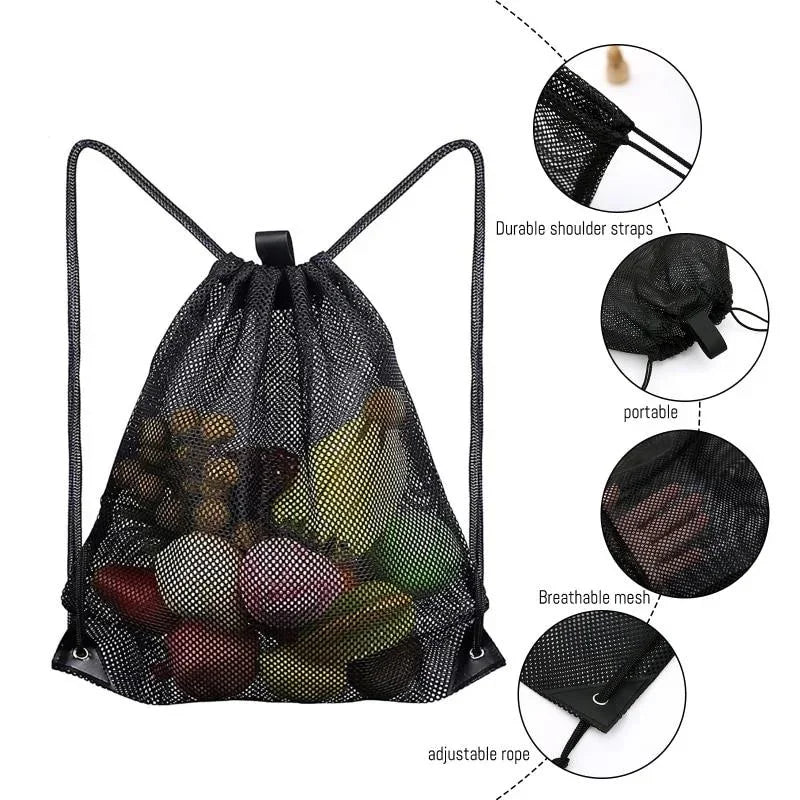 Drawstring Mesh Backpack – Gym, Sports & Beach Net Bag 40×45cm Mesh Drawstring Backpack Babs