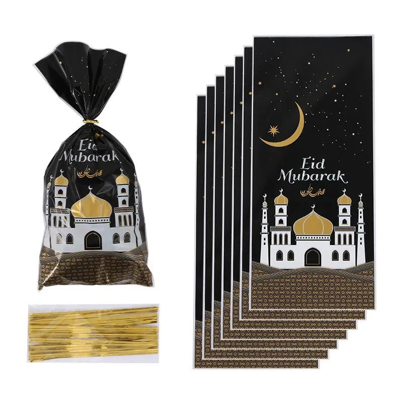 100pcs Eid Mubarak Candy Bags – Ramadan Party Gift Supplies Party Gift Bags Babs Black 100pcs