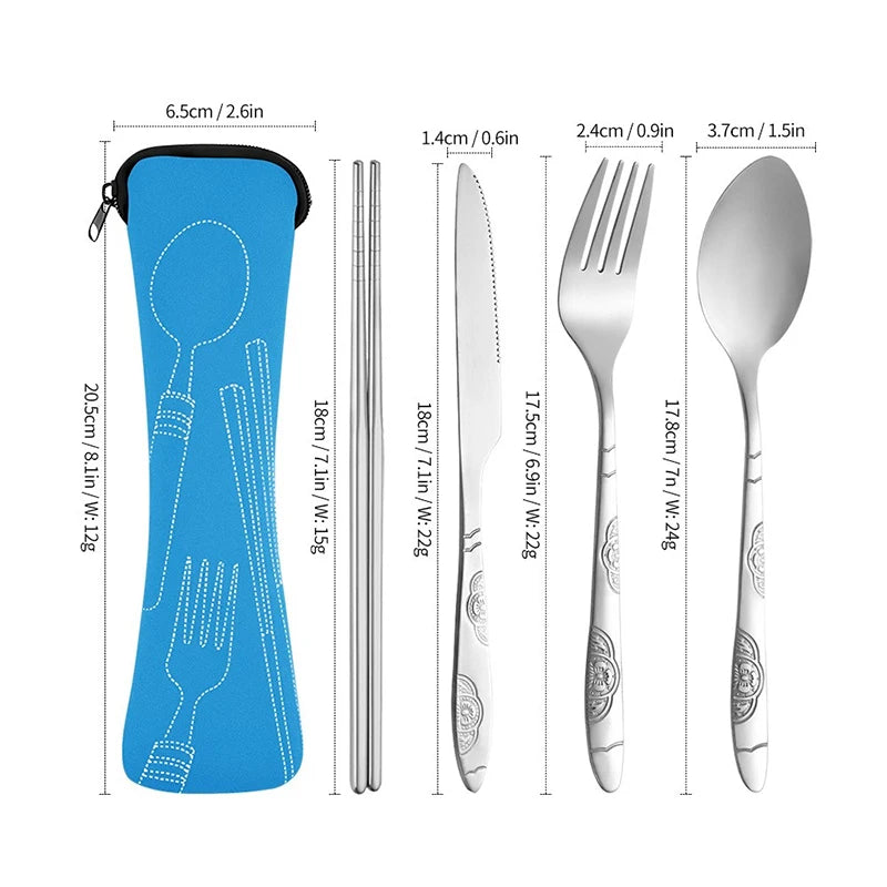 5-Piece Portable Stainless Steel Cutlery Set – Camping & Travel Travel Cutlery Set Babs Blue 5pcs