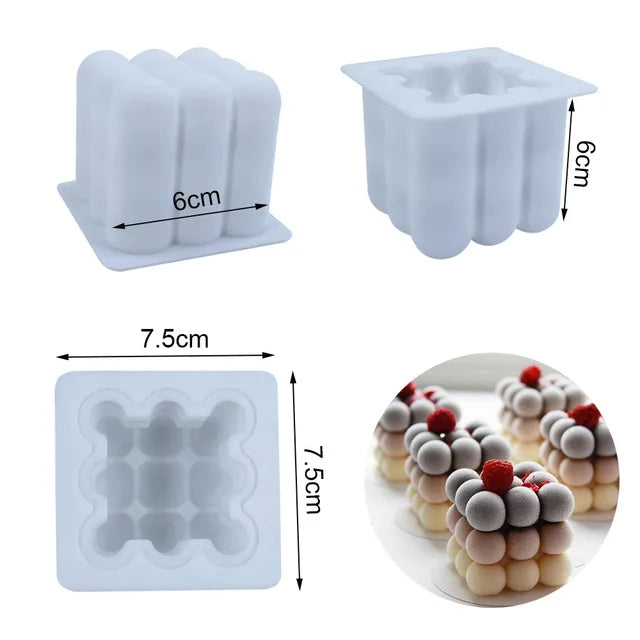 3D Cube Silicone Mold 6 & 15 Cavity – Mousse, Cake & Dessert Silicone Baking Mold Babs 1 grid
