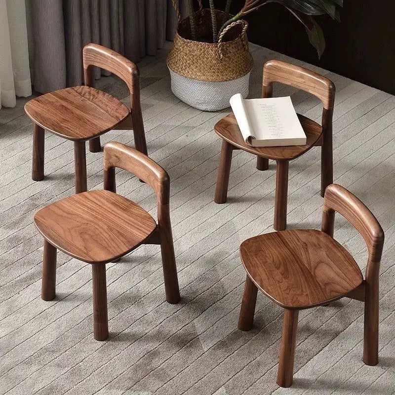 Nordic Walnut Wood Stool with Backrest – Modern Minimalist Chair Wooden Accent Stool Babs