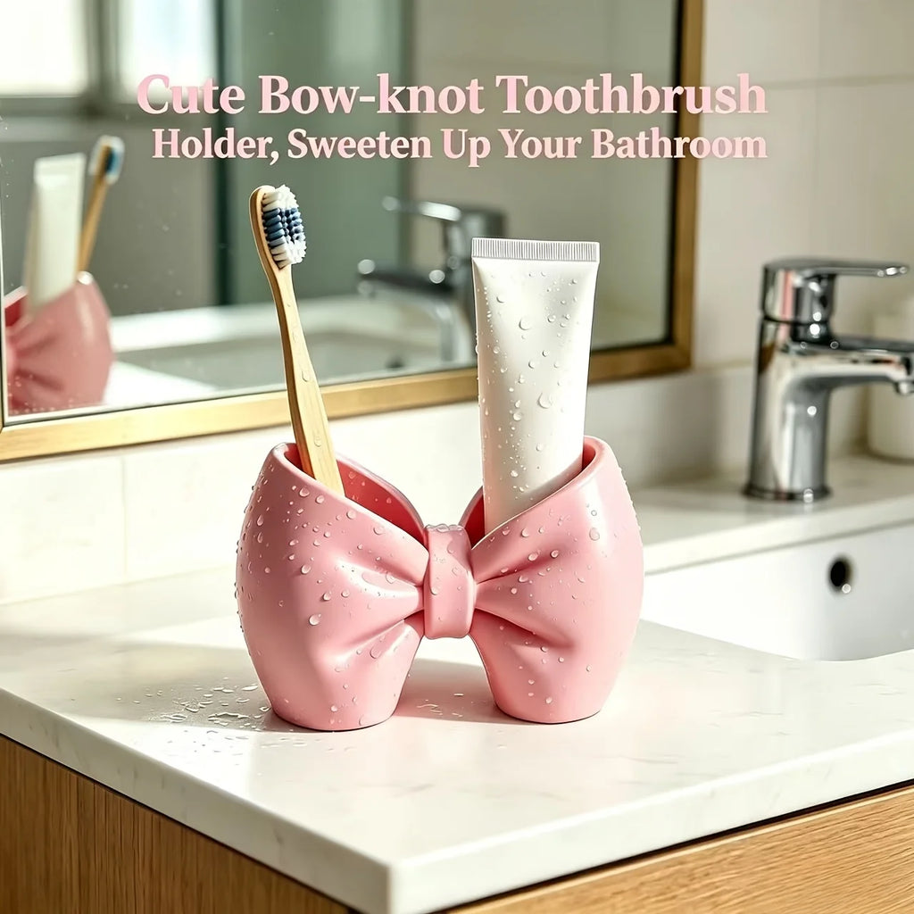 Bow-Shaped Toothbrush & Pen Holder – Cute Plastic Organizer Toothbrush Holder Babs