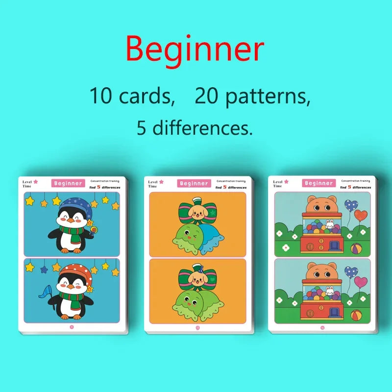 Kids Spot the Difference Game Cards – Focus & Learning Activity Educational Game Cards Babs Beginner