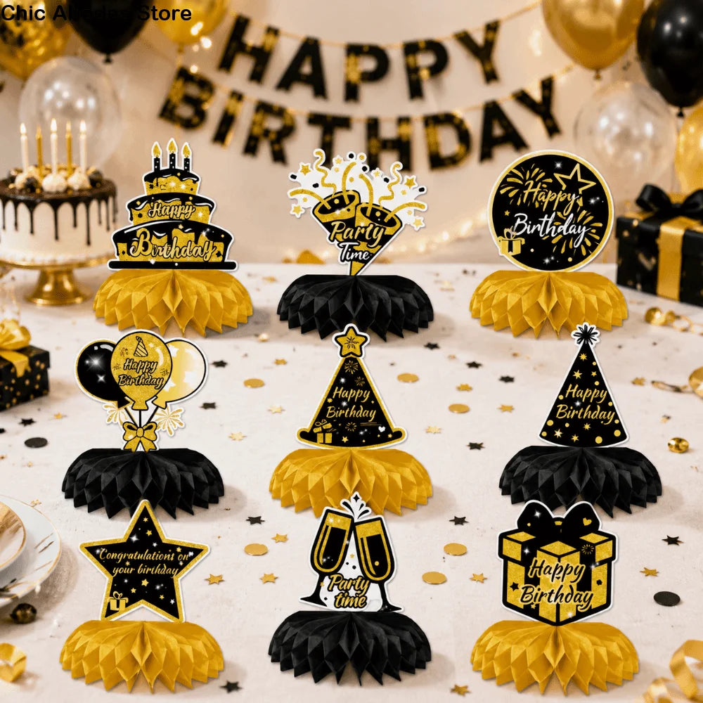 9-Piece 3D Birthday Paper Honeycomb Decorations Party Set Party Honeycomb Decor Babs
