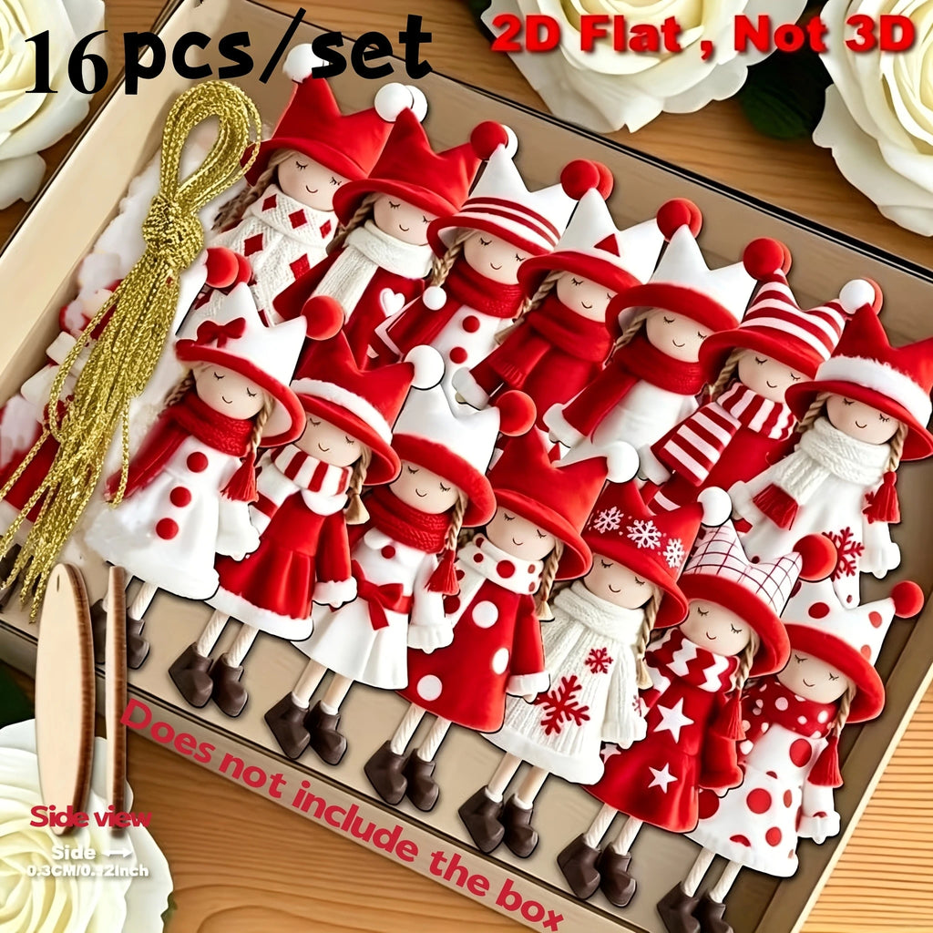 16PCS Wooden Christmas Hat Hanging Ornaments – Red & White Christmas Ornaments Babs