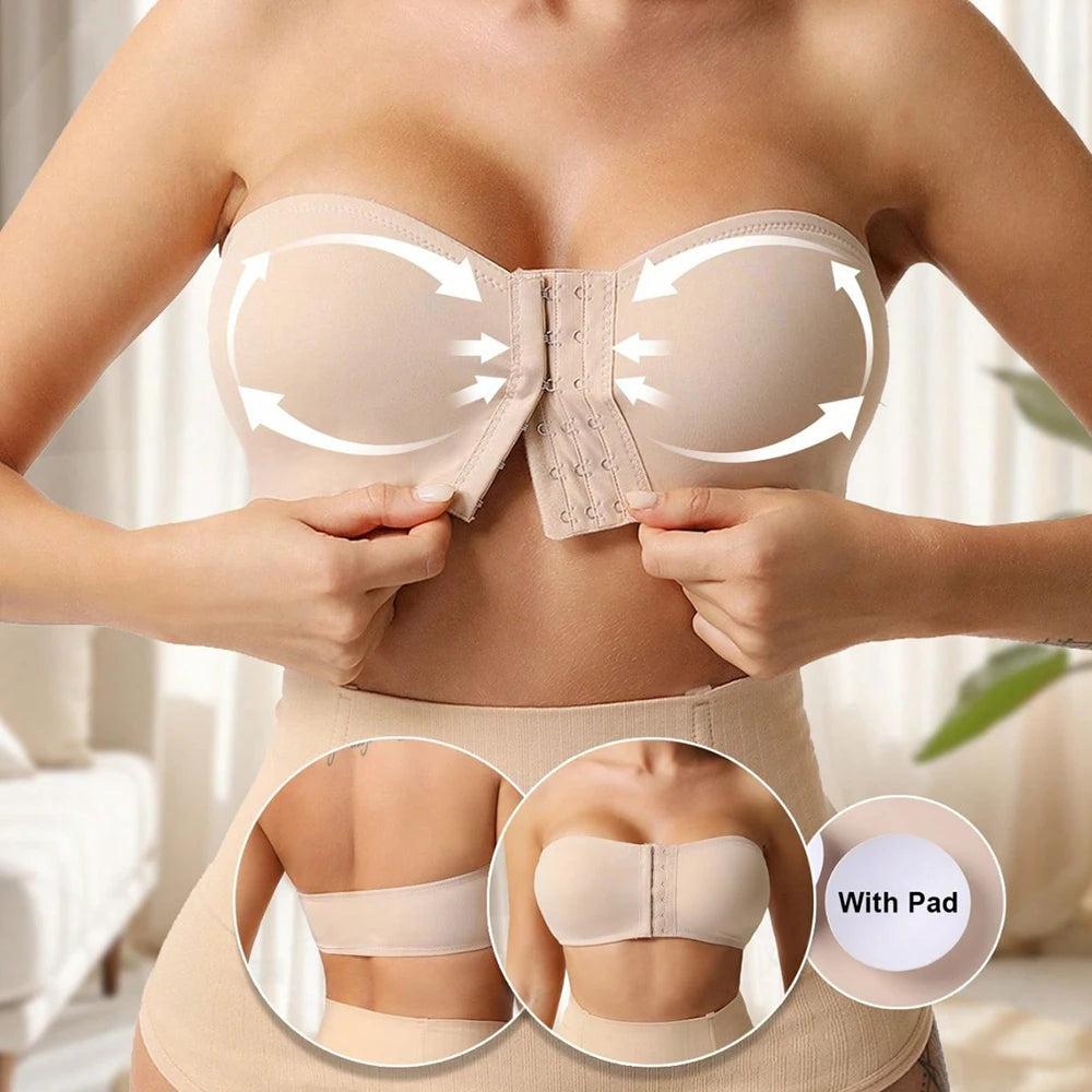 Women's Plus Size Strapless Front Closure Push Up Bralette Strapless Bralette Babs