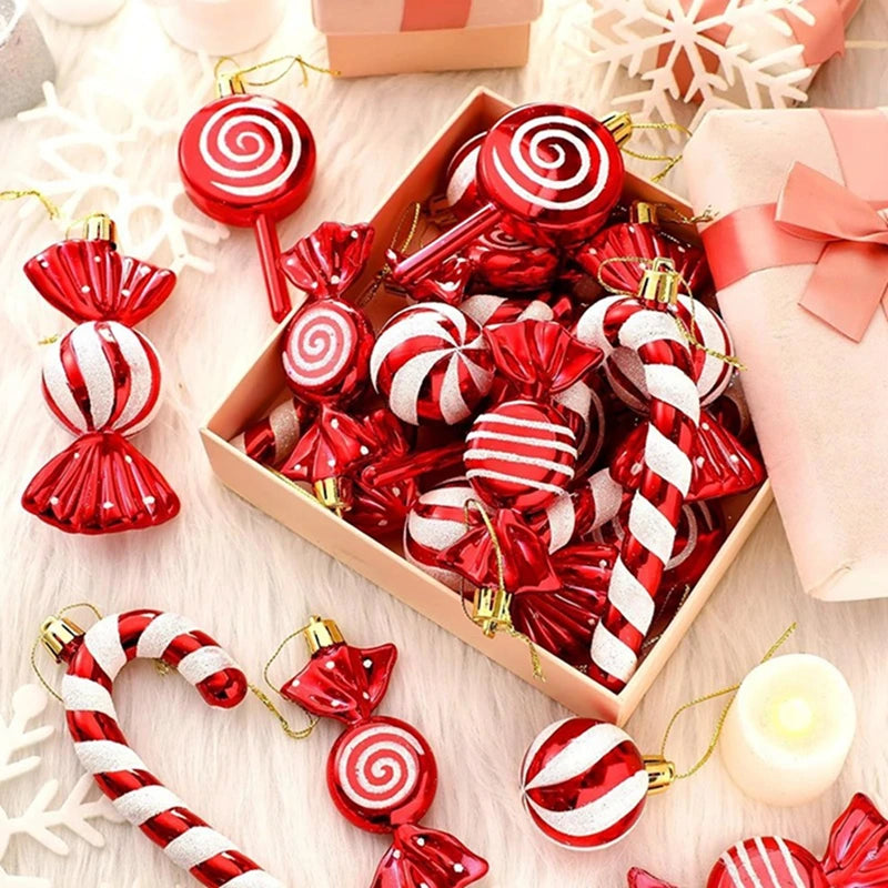 6-Piece Red Christmas Candy Cane Tree Hanging Ornaments Christmas Ornament Set Babs