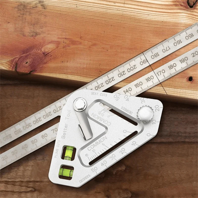 Triangle Ruler Protractor & Angle Ruler with Bubble Level Carpentry Measuring Tool Babs