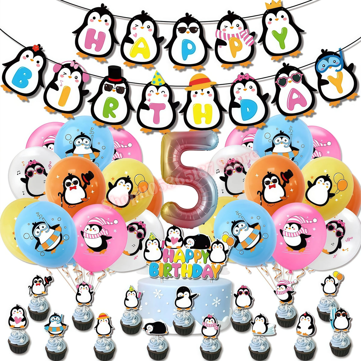 Penguin Theme Birthday Party Decoration Set – Banner, Plates & Cups Party Decoration Set Babs 1set Number-5 others