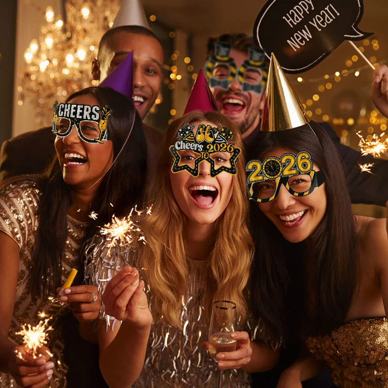 2026 New Year's Eve Party Props, Glasses & Gold Balloons Kit Party Decoration Kit Babs