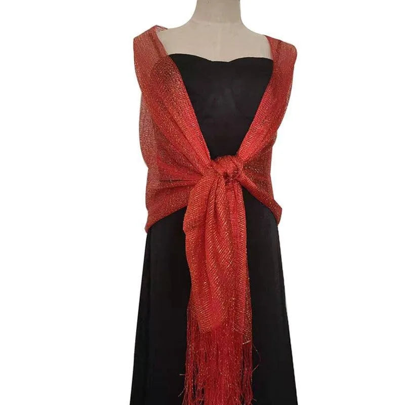 Gold Silver Tassel Shawl Scarf – Bridal & Evening Wrap Evening Wrap Shawl Babs Red