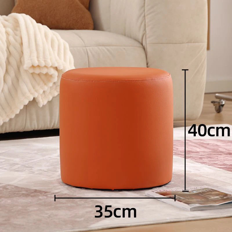 Nordic Pine Wood Ottoman Stool – Modern Cushioned Vanity Pouf Ottoman Stool Pouf Babs Orange medium