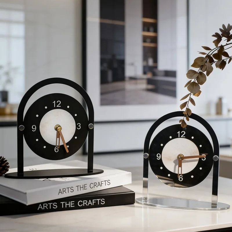 Metal Desk Clock – Modern Silent Quartz Tabletop Clock Decorative Desk Clock Babs