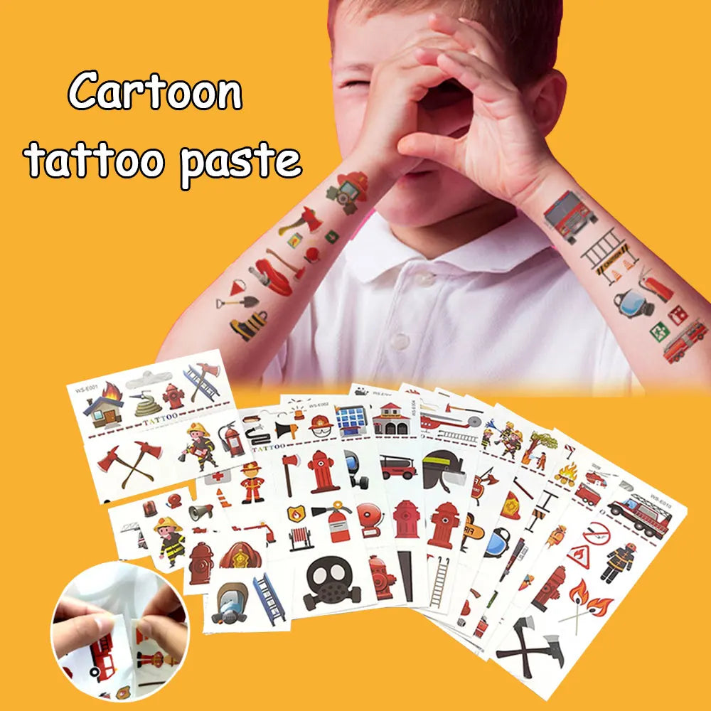 10 Sheets Fire Truck Temporary Tattoos – Firefighter Party Favors Temporary Tattoos Babs