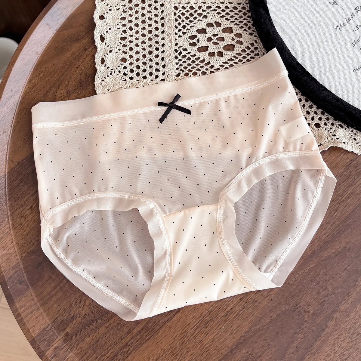 4-Pack Mesh Polka Dot Panties – Sheer Bow Knot Seamless Briefs Women's Hipster Briefs Babs